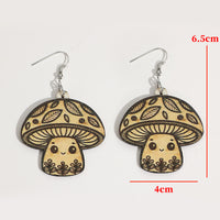 Leopard-Print Mushroom Pendant Wooden Earrings