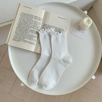 Solid-color Ruffle-trimmed Socks For Women