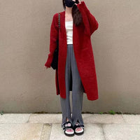 Idle Style Mid-length Sweater Coat Women's Loose Pockets Knitted Cardigan