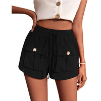 Women's Casual Pocket Loose Mid-Rise Drawstring Straight-Leg Pants