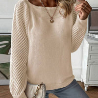Hollow-out Long-sleeved Off-shoulder Pullover Sweater Top
