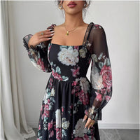 Elegant Long-Sleeve Printed Dress For Women