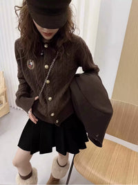 Round Neck Badge Knitted Cardigan Women's Sweater Jacket