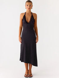 Printed Halter High-Waist Backless Slip Dress Women