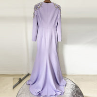 Heavy Industry Beads Diamond Front Slit Small Trailing Dress