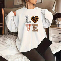 Round Neck Leopard Print Love Plus Size Sweater For Girls