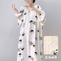 High-end Sleepwear Spring Autumn Round-neck Long Dress