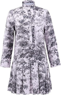 Elegant Floral Ruffled Pleated Long-Sleeve Dress