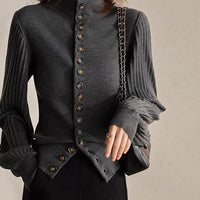 Retro Elegance Patchwork Stand-up Collar Knitted Cardigan