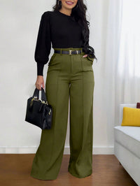 Khaki Draping Loose Straight-leg Trousers