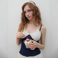 Spicy Girl Contrasting Color Patchwork Polka-Dot Camisole Slim-Fit Figure-Lifting Backless Top