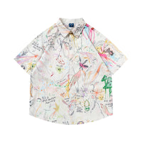 Full Printed Graffiti Loose Short Sleeve Shirt Men