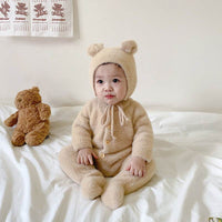 Baby Jumpsuit Mink Fur Little Bear Pattern Bag Feet Romper Outing Jumpsuit
