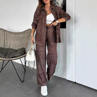 Casual Tie-Dye Lapel-Neckline Pocketed Shirt And Drawstring Wide-Leg Pants Set
