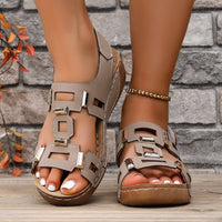 Fish-mouth Chunky-soled Fashionable Metal-buckle Velcro Sandals