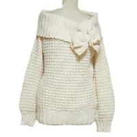 Female Solid Color Sweet Off-the-shoulder Bow Loose Casual Sweater