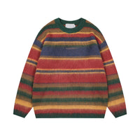 Women's American-style Contrast Striped Round Neck Sweater Autumn