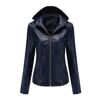 Women's Clothing Fleece-lined Thickened Leather Coat Hooded