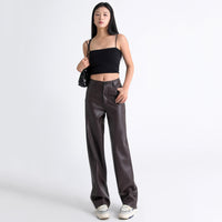 American PU Leather Pants Women's High Waist Slimming Drape Casual Straight Pants