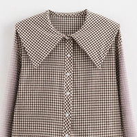 Women's Small Round Lapel Plaid Shirt