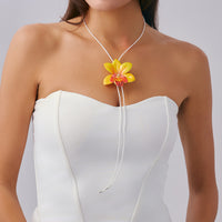 Personalized Long Wax Cord Fabric Floral Necklace