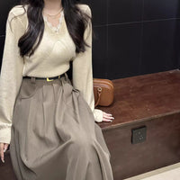 Lace V-neck Solid Color Women's Long Sleeve Sweater