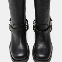 Round-toe Belt Buckle High-top Boots