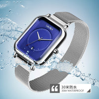 Fashionable Mens Square Business Quartz Student Mens Mesh-Strap Waterproof Calendar Watch