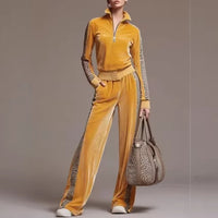 Leopard-print Patchwork Casual Long-sleeve Pants Set For Women