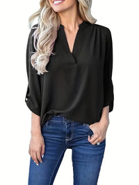 European And American Spring And Autumn V-neck Shoulder Pleated Long Sleeve Chiffon Shirt
