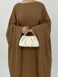 Womens Cinched-waist Batwing-sleeve Dress