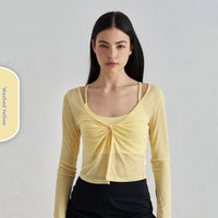 Bunchy Yarn Nude Feel Yoga Clothes Women's Twisted Layered Design Sports Long Sleeve