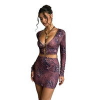 Sexy Deep V-Neck Backless Sheath Dress With Long Sleeves