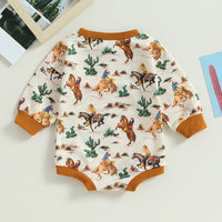 Cactus Print Round Neck Long Sleeve Jumpsuit