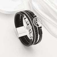 Drilled-bead Multi-layer PU Leather Braided Magnetic-clasp Bracelet