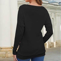 Spring New Casual Long-sleeved Round Neck Loose Waist T-shirt Top