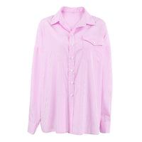 Women's Preppy Style Sweet Pink Striped Loose Outer Cotton Shirt