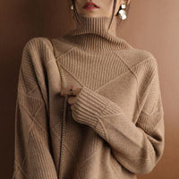Turtleneck Pullover Diamond All-match Solid Color Loose Sweater