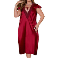 Womens Lace-trimmed Ice Silk Plus-size Loose And Luxurious Nightdress
