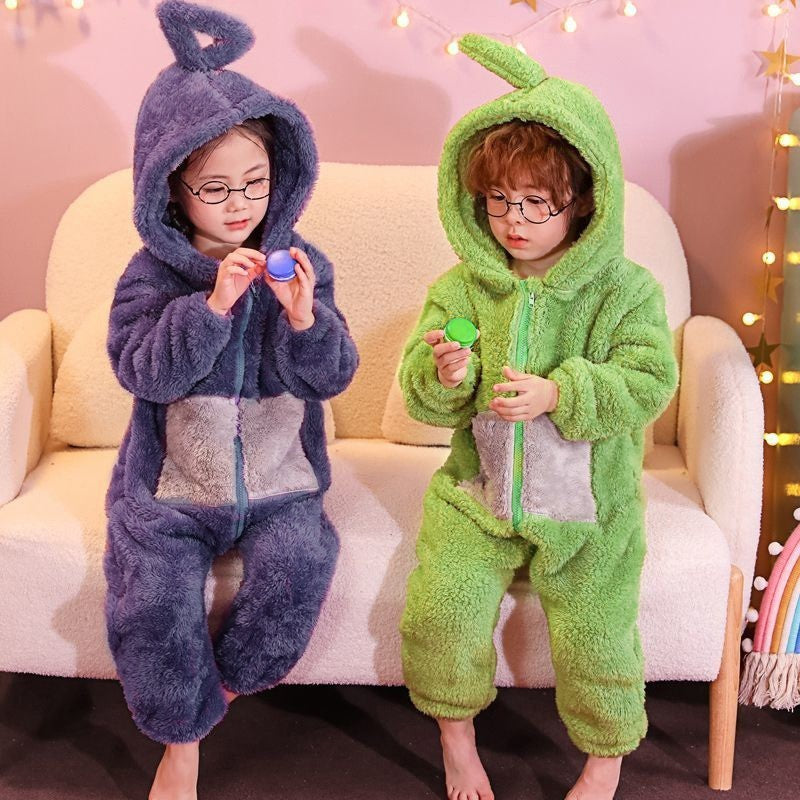 Coral Fleece Boys And Girls Anti-kick Thickened Home Pajamas