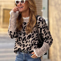 Lace Patchwork Round Neck Long Sleeve Buckle Pullover Sweater