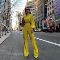 Women's Casual Pants Solid Color Turtleneck Backless Long Sleeve Jumpsuit