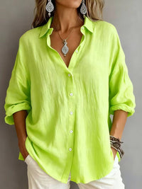 Fashionable Solid-color Long-sleeve Lapel Cardigan Shirt