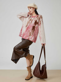 Jacquard Round Neck Pullover Loose Sweater