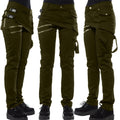 Solid Trend Rivet Four Button Side Snap Diagonal Zipper Pocket Casual Pants