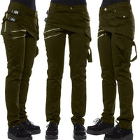 Solid Trend Rivet Four Button Side Snap Diagonal Zipper Pocket Casual Pants