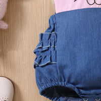 Infant Baby Girl Rabbit Embroidered Ears Denim Sling Triangle Rompers