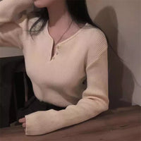 Leisure Day WANGXING Button V-neck Sweater