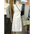 Niche Drawstring Figure-flattering Sleeveless Solid-color Dress