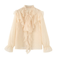 Laminated Decoration French Tulle Long Sleeve Shirt